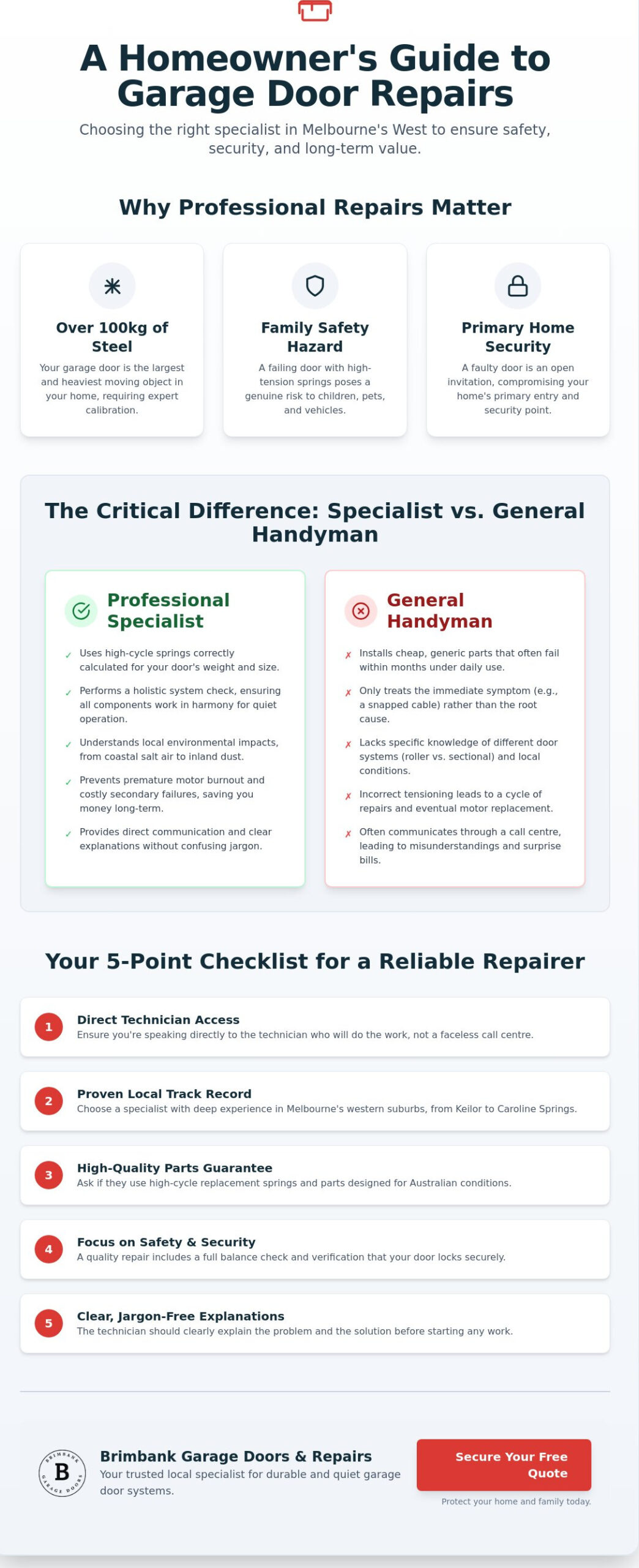 Best Garage Door Repairs Melbourne West: 2026 Local Specialist Guide